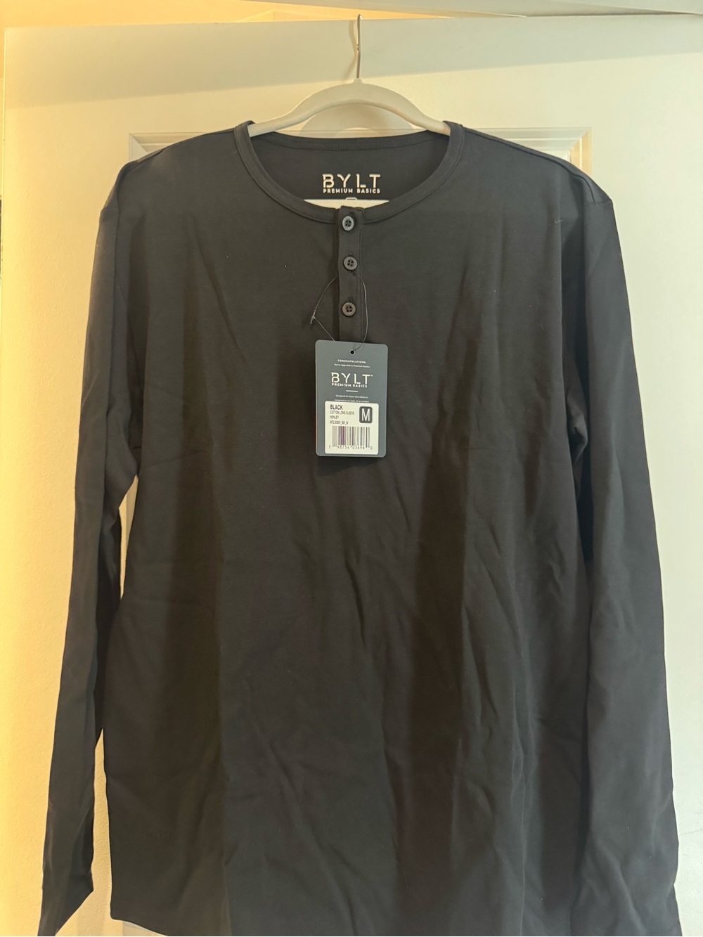 BYLT Basics Black Long Sleeve Henley Shirt